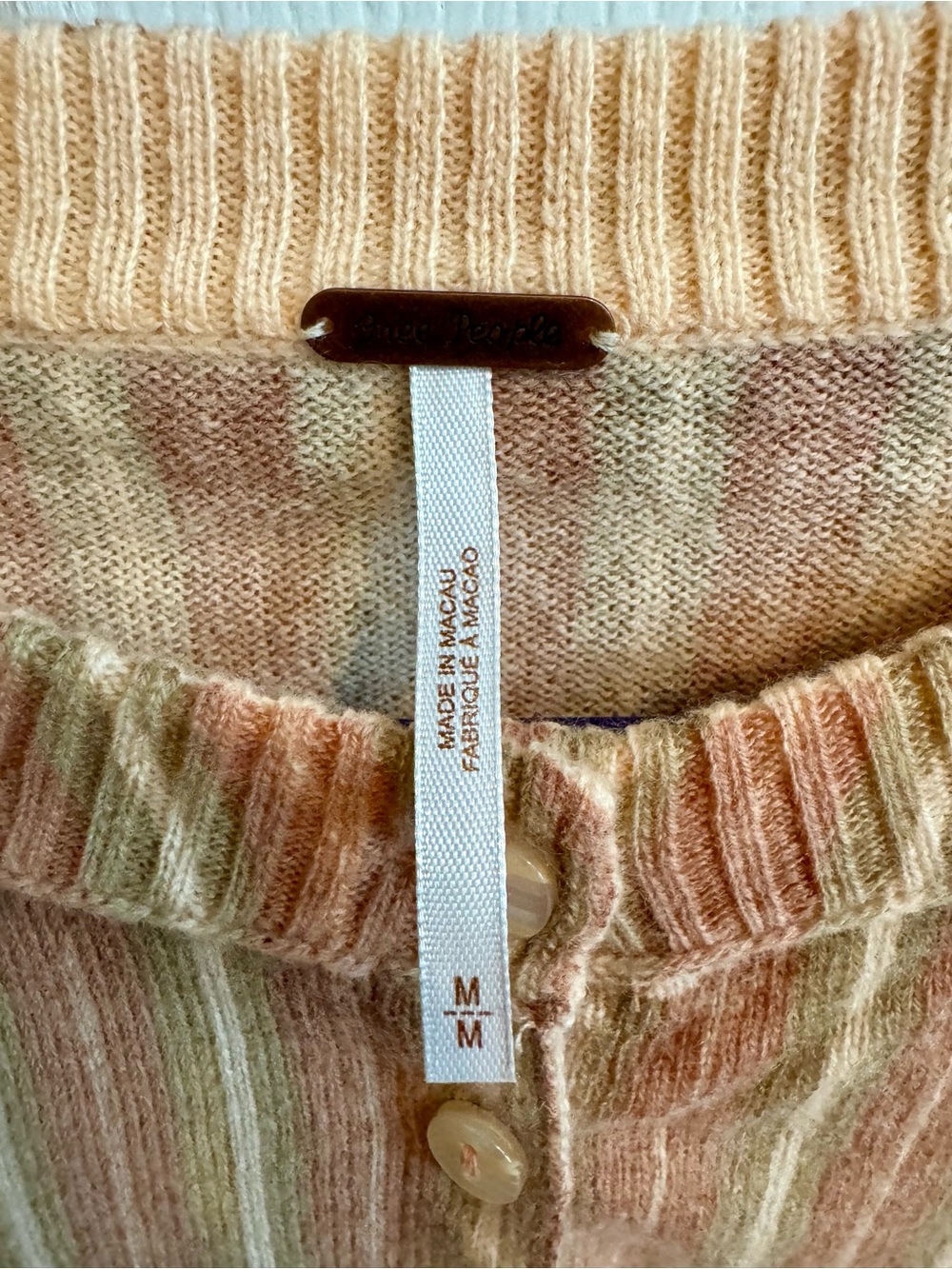 Free People Nocturnal Patterned Cashmere Cardi Peach Striped - Picture 3 of 6